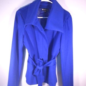 Valerie Bertinelli Peacoat Jacket Size S Sleeve Belted Tie Accent Royal Blue